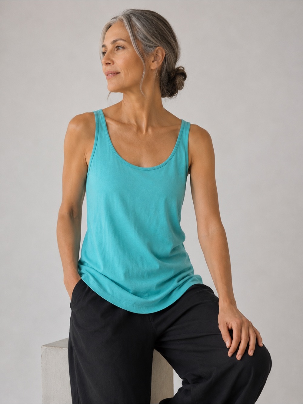 Eileen Fisher Organic Cotton Scoop Neck Tank Top Turquoise Large NWOT